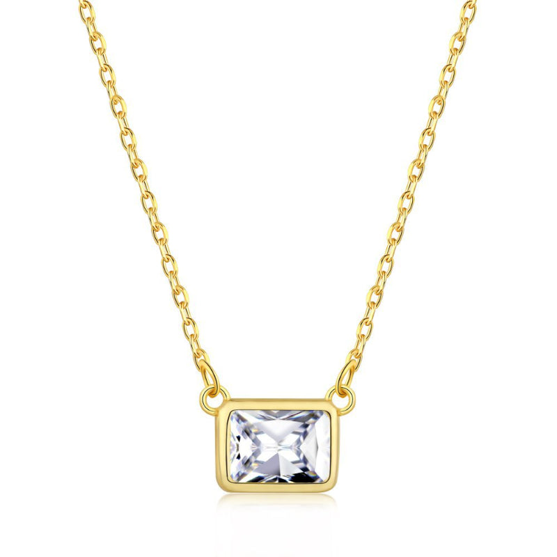Elegant Gold Classic Emerald Cut Blue Topaz Style Necklace

