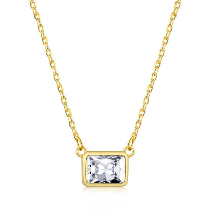 Elegant Gold Classic Emerald Cut Blue Topaz Style Necklace

