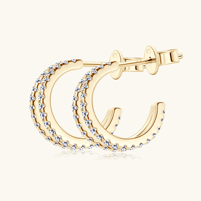 Sparkling Gold Tone Moissanite Double Row Hoops

