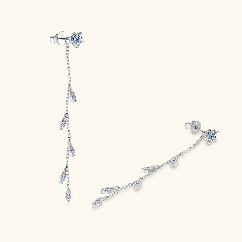 Elegant Moissanite Linear Leaf Dangles

