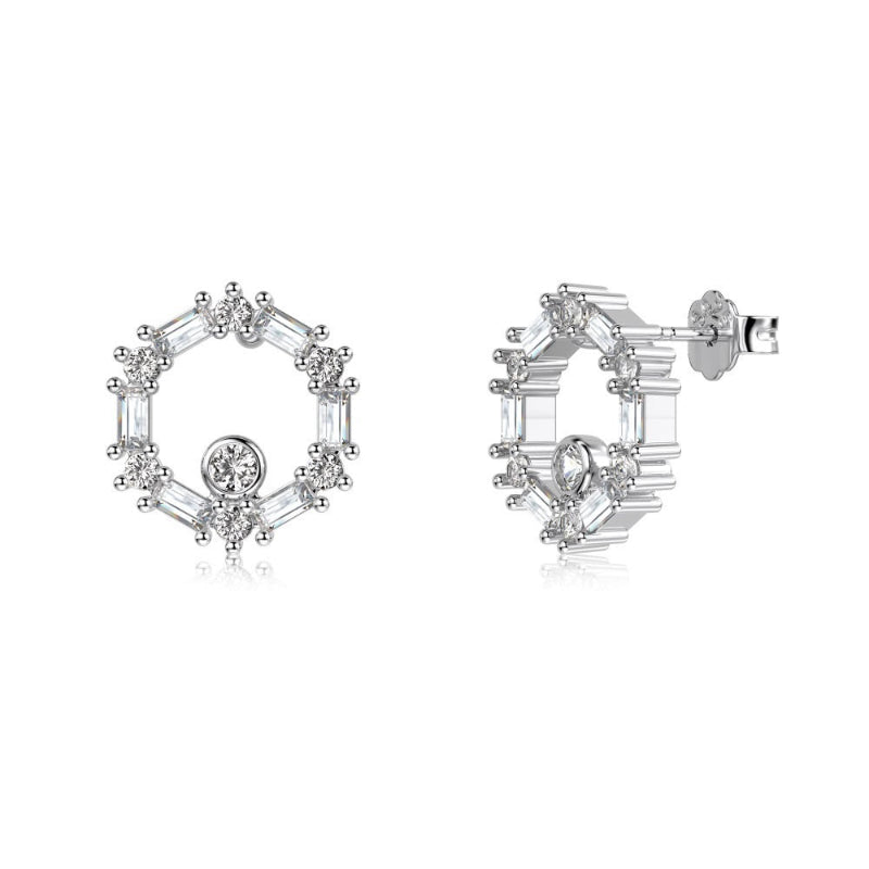 Modern Open Hexagon CZ Earrings


