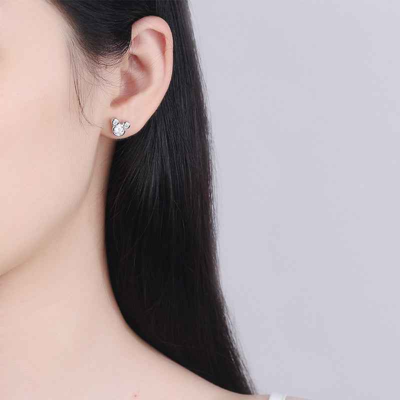Silver Rhinestone Mickey Earrings