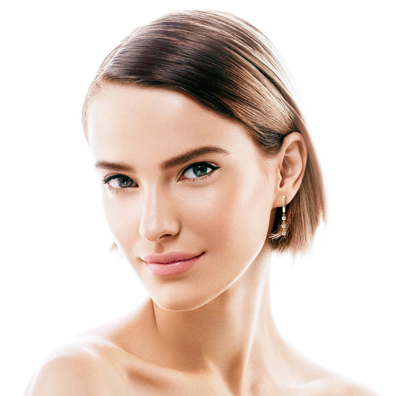 Elegant Moissanite Linear Drop Hoops

