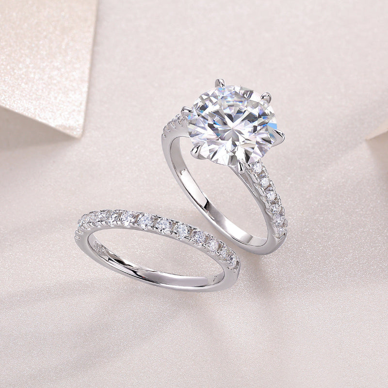 Elegant Moissanite Engagement Ring and Eternity Band

