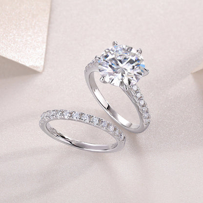 Elegant Moissanite Engagement Ring and Eternity Band

