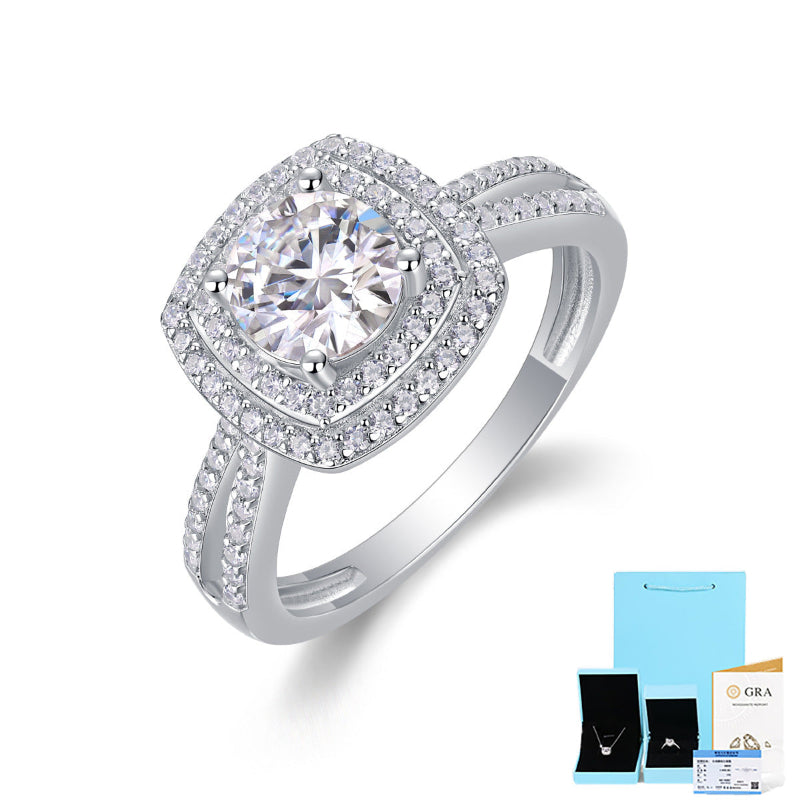Halo Moissanite with Pavé Band Ring

