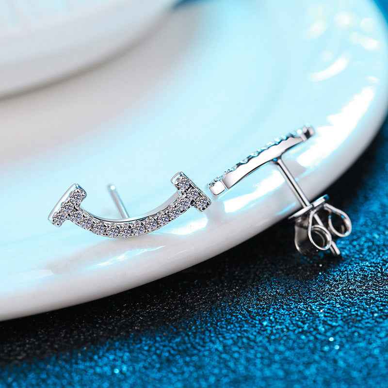 Sparkling Smile Curve Stud Earrings