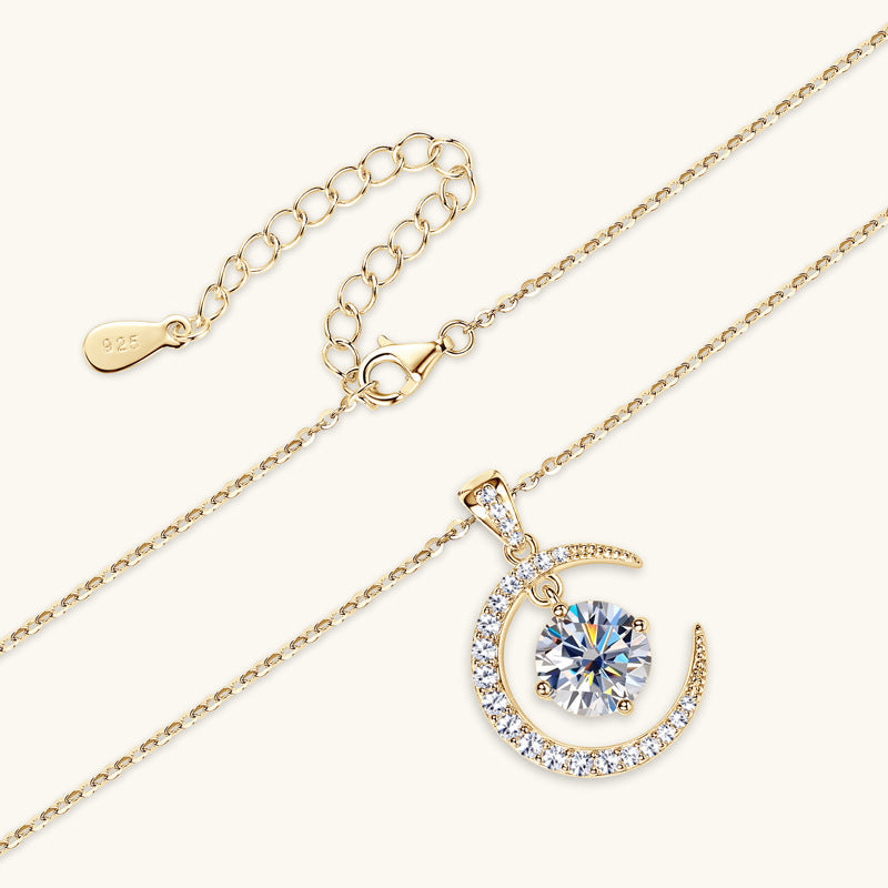 Elegant Moon and Star Diamond Simulant Necklace

