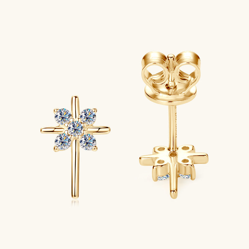 Modern Moissanite Cross Design Earrings

