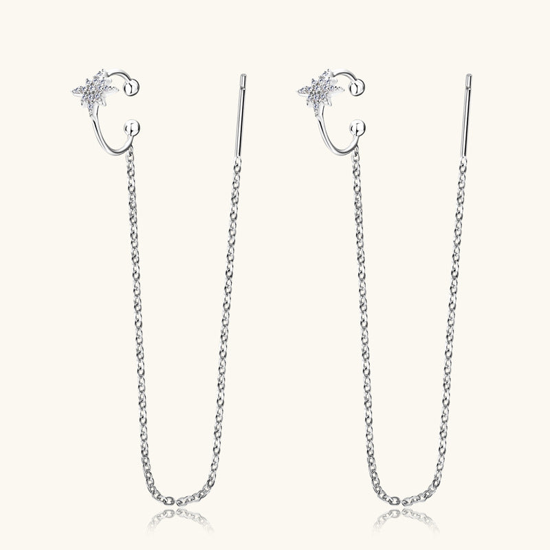Elegant Silver Cuff Chain Earrings