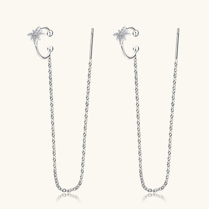 Elegant Silver Cuff Chain Earrings