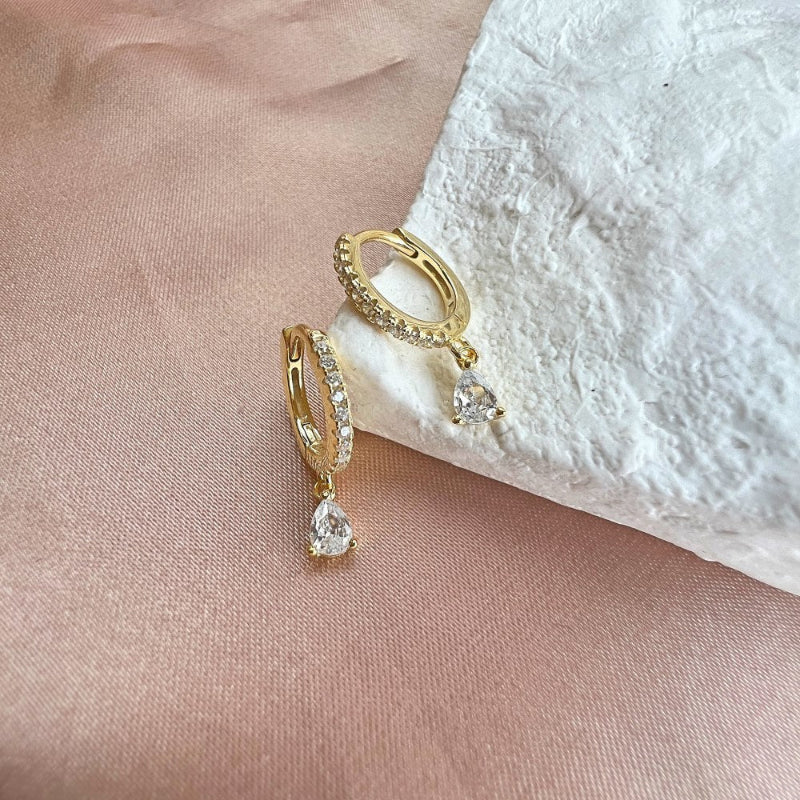 Chic Gold Pave Huggies with Crystal Drop

