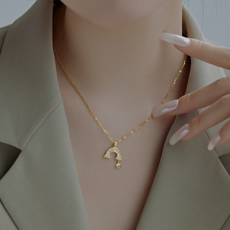 Elegant Silver Over The Rainbow Necklace with Smile Star


