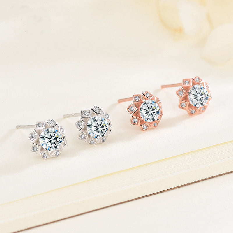Octagonal Diamond Studs (assuming the main stone is diamond)
