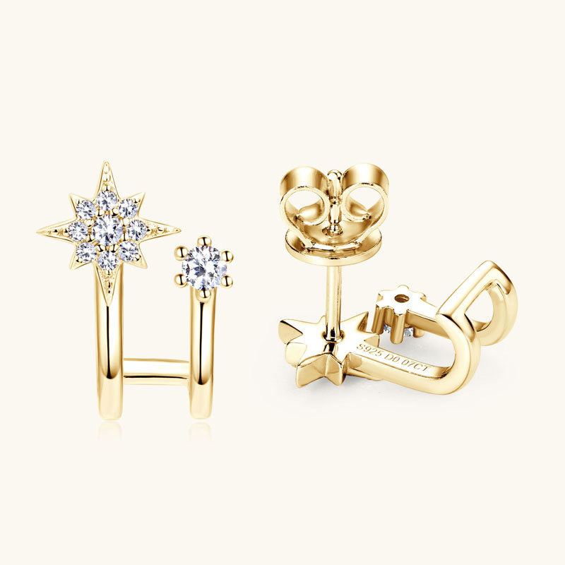 Gold Plated 925 Silver Star Moissanite Cuff Studs

