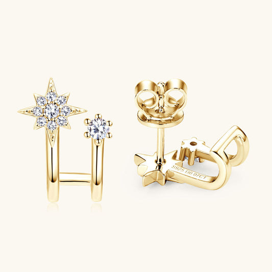 Gold Plated 925 Silver Star Moissanite Cuff Studs

