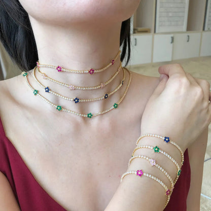 Dainty Floral Cluster and Diamond-Look Necklace

