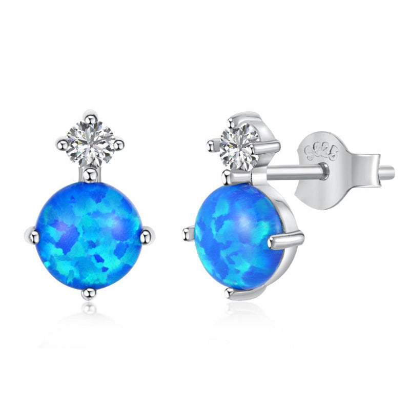 Blue Opal and Zircon Stud Earrings

