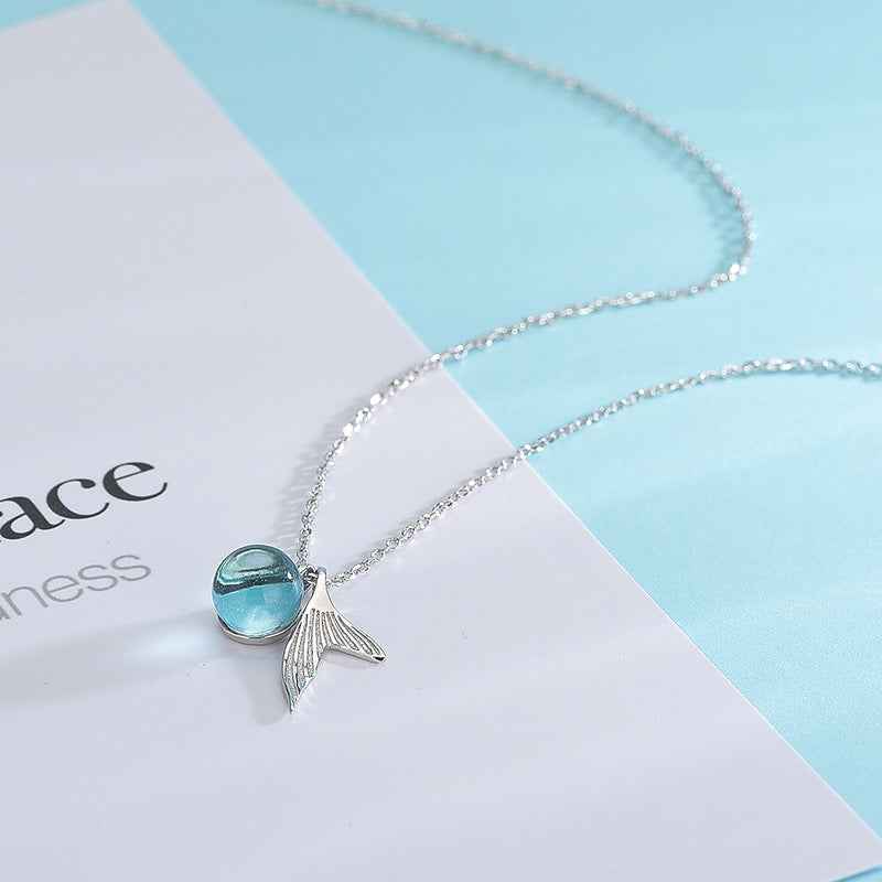 Silver Mermaid Tear Pendant Necklace