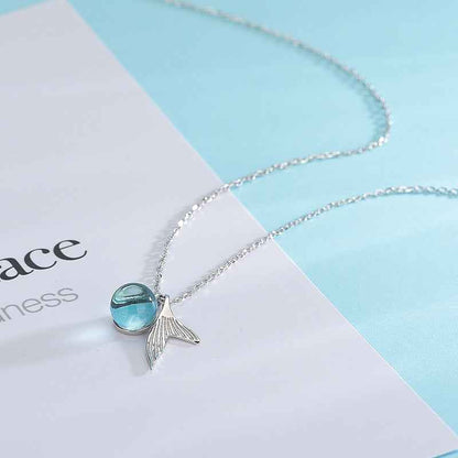 Silver Mermaid Tear Pendant Necklace