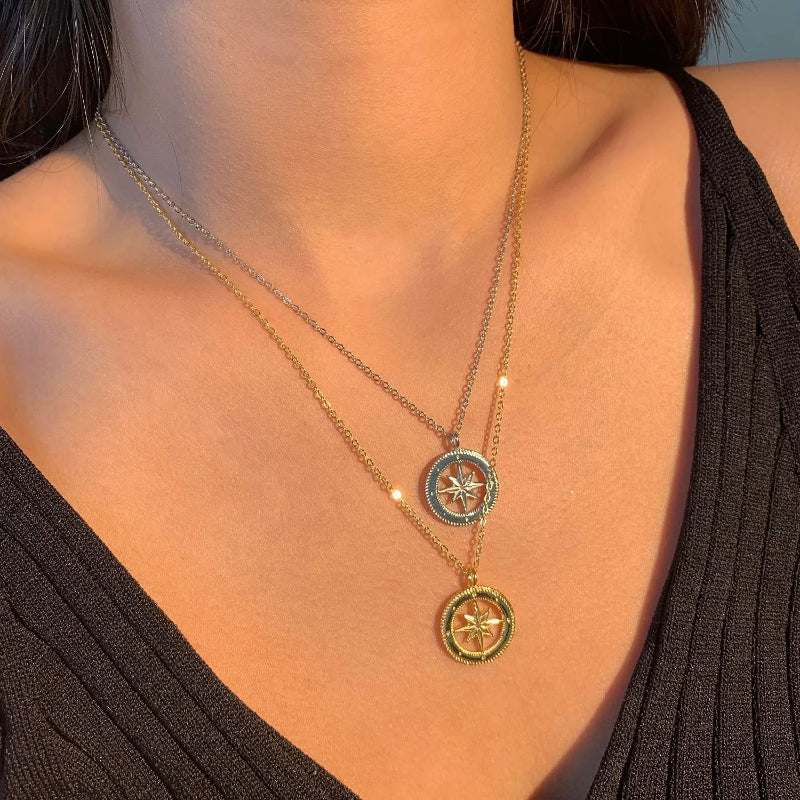 Mariner's Compass Wheel Pendant Necklace

