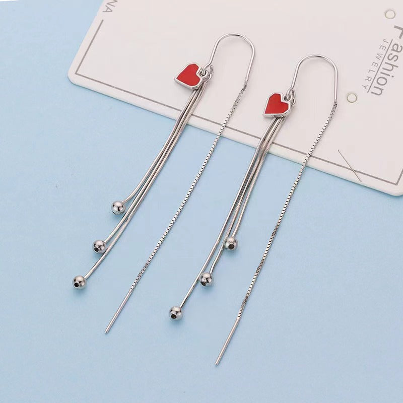 Tiny Red Heart Dangling Earrings for women