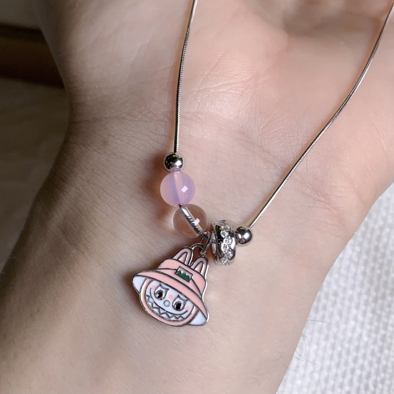 Labubu Pink Jade Beaded Necklace

