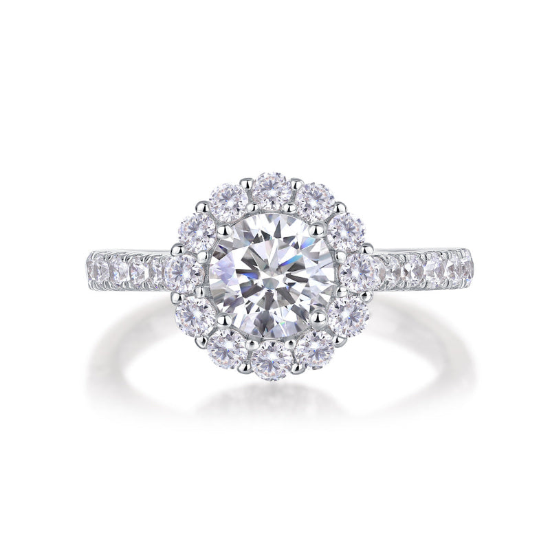 Round Moissanite Halo with Pave CZ Band

