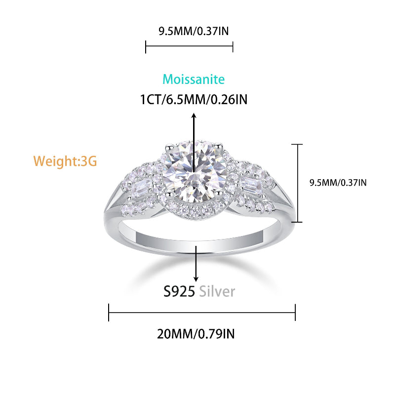 1CT Moissanite Halo S925 Silver Ring

