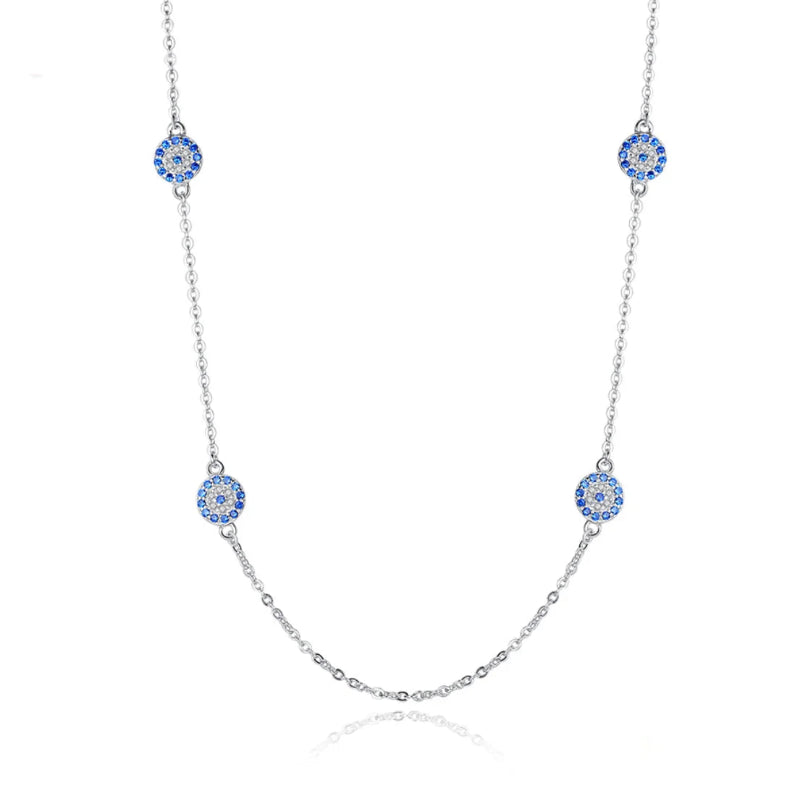 Dainty Blue and White Pave Evil Eye Station Necklace

