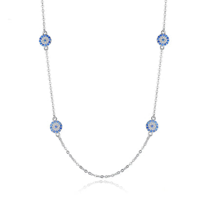 Dainty Blue and White Pave Evil Eye Station Necklace


