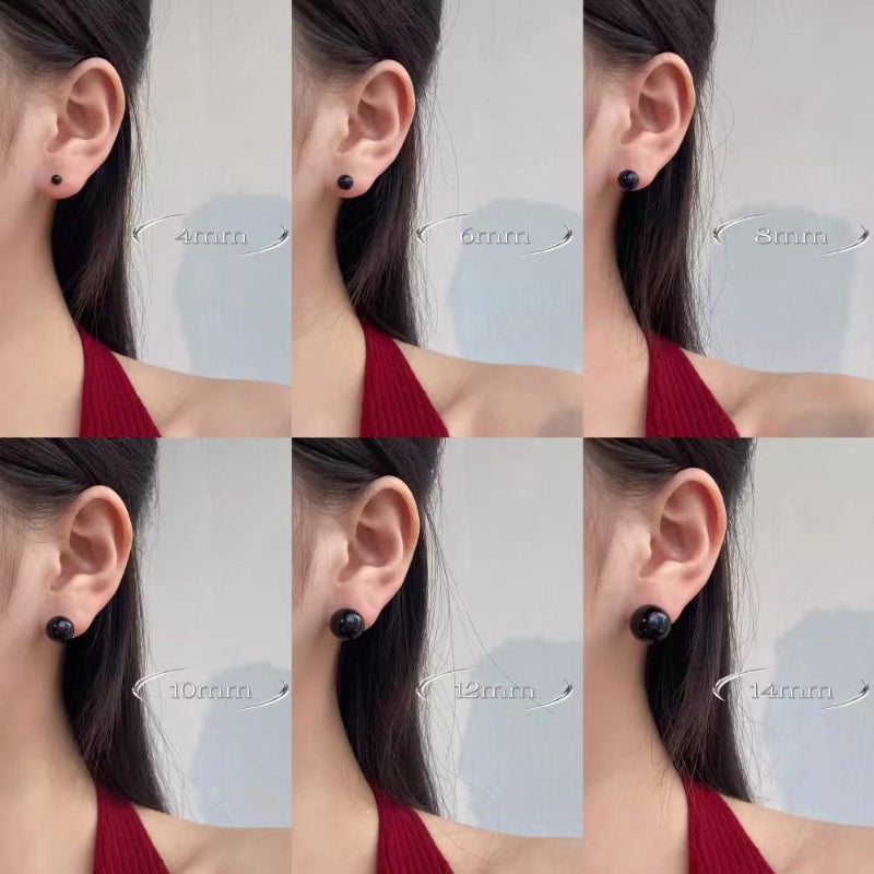 4~14mm women`s black stud earrings