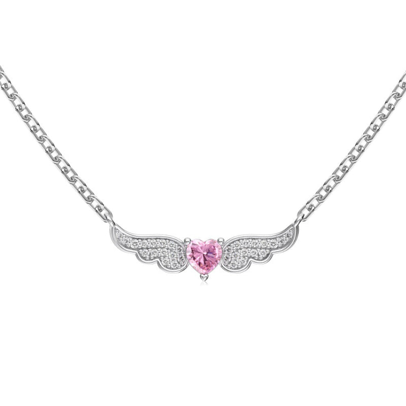 Pink Heart Angel Wings Necklace

