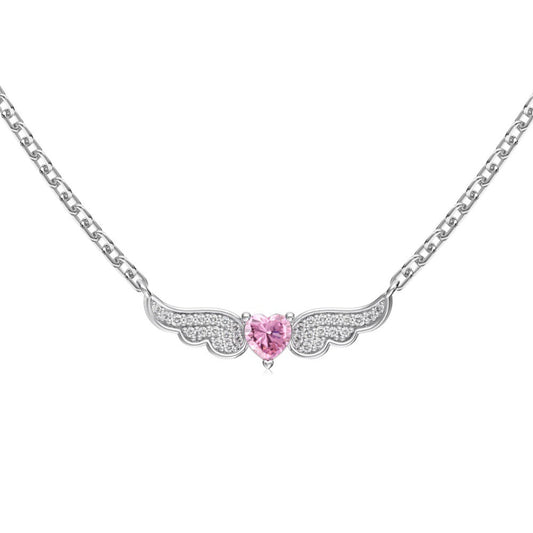 Pink Heart Angel Wings Necklace

