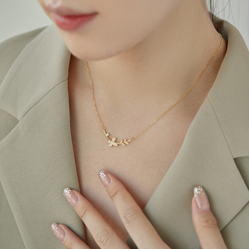 Graceful Butterfly & Pave Leaf

