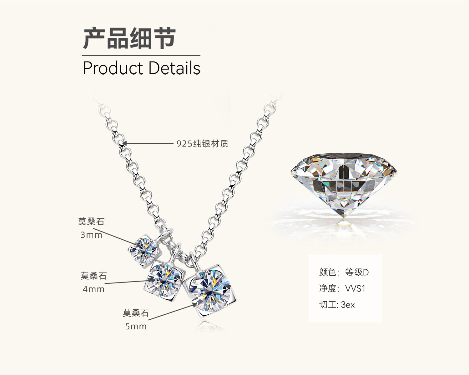 D Color VVS1 3EX Cut Moissanite Necklace


