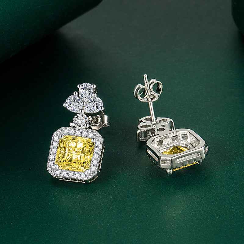 925 Sterling Silver Yellow Cushion-Cut Earrings for Women