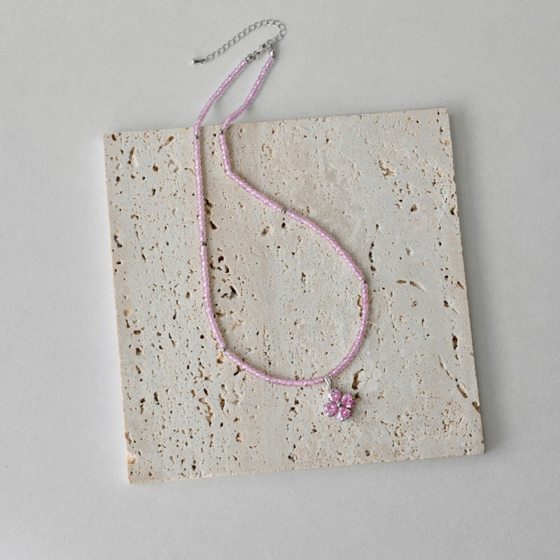 Pink Gemstone Clover Necklace

