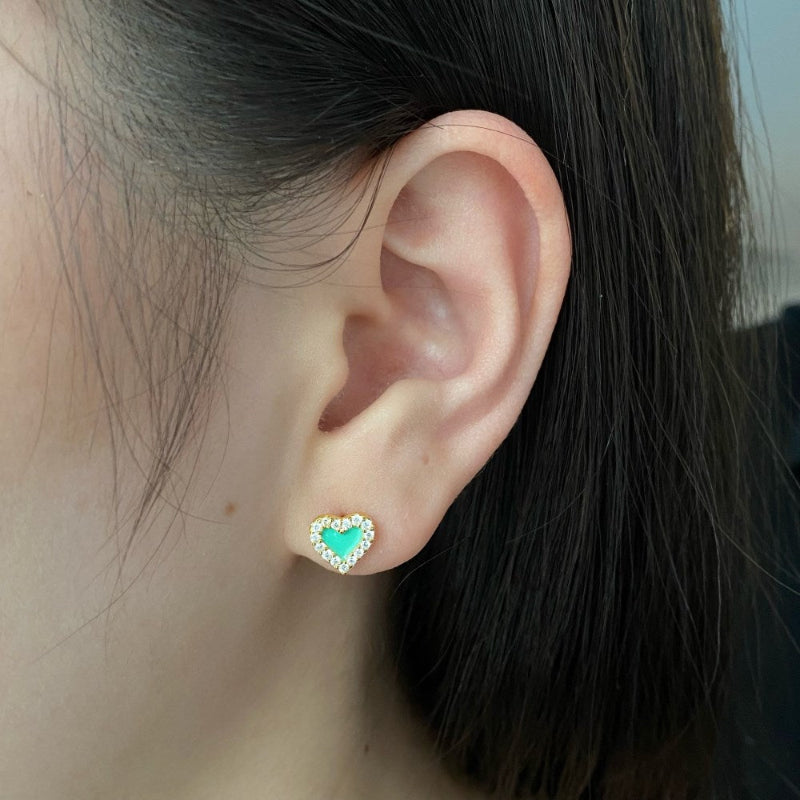 Gold Plated Heart Studs with Zircon Halo