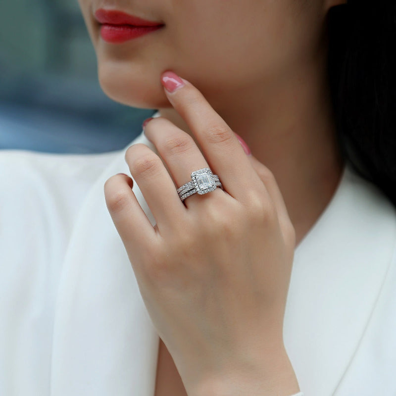 Radiant Emerald Cut Moissanite and Diamond Accent Bridal Ring

