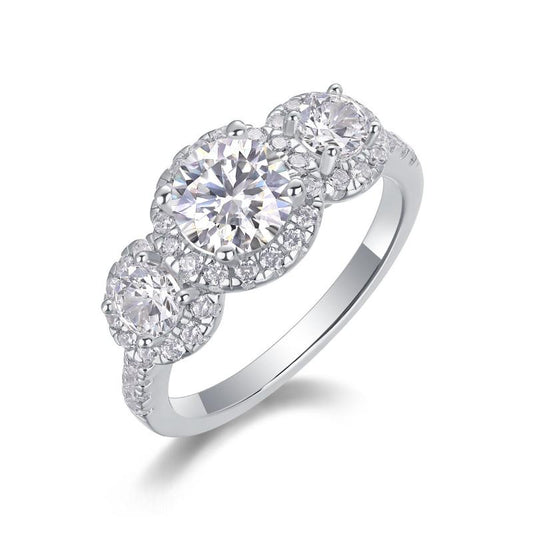 Sterling Silver Triple Halo Engagement Ring

