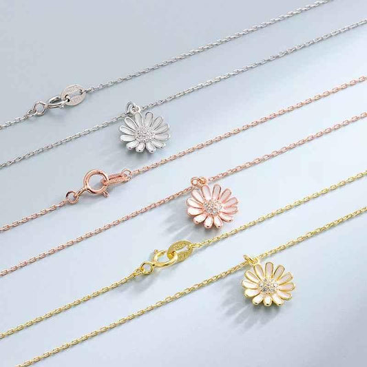 silver daisy flower necklace - JIMMY JEWELRY 01