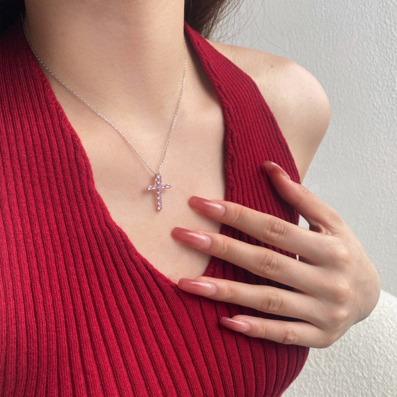Delicate Crystal Embellished Cross Necklace

