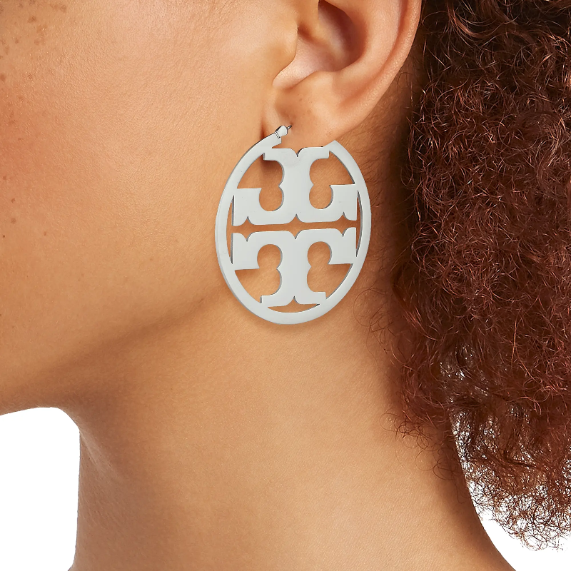 Tory Burch Matte Gold Double T Hoop Earrings