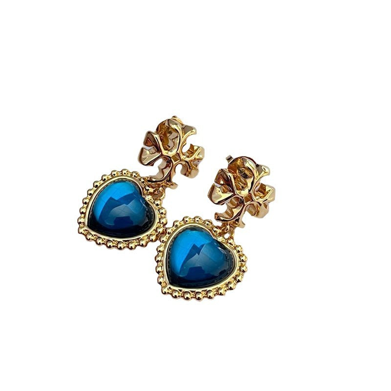 Tory Burch Spindle Stud with Gemstone Heart

