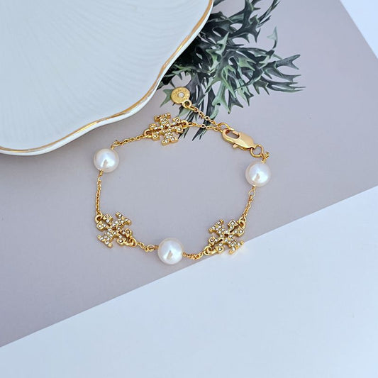 Tory Burch Delicate Pearl & Chain Bracelet

