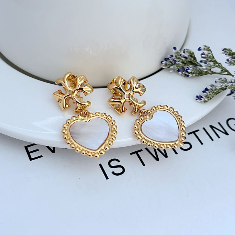 Tory Burch Beaded Edge Heart Drop Earrings


