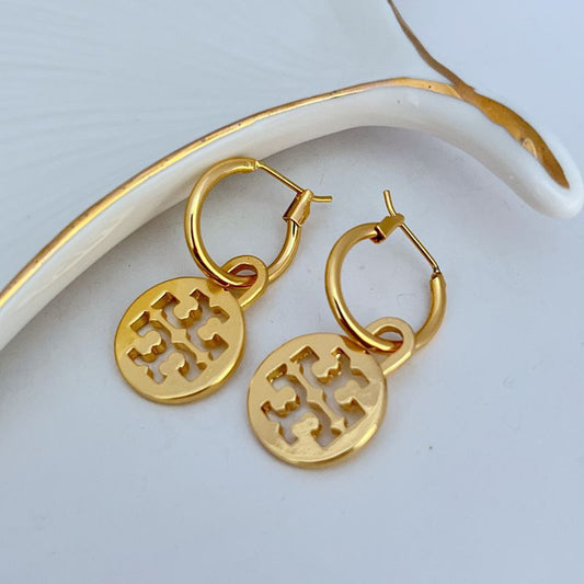 Tory Burch Small T-Logo Dangle Hoops

