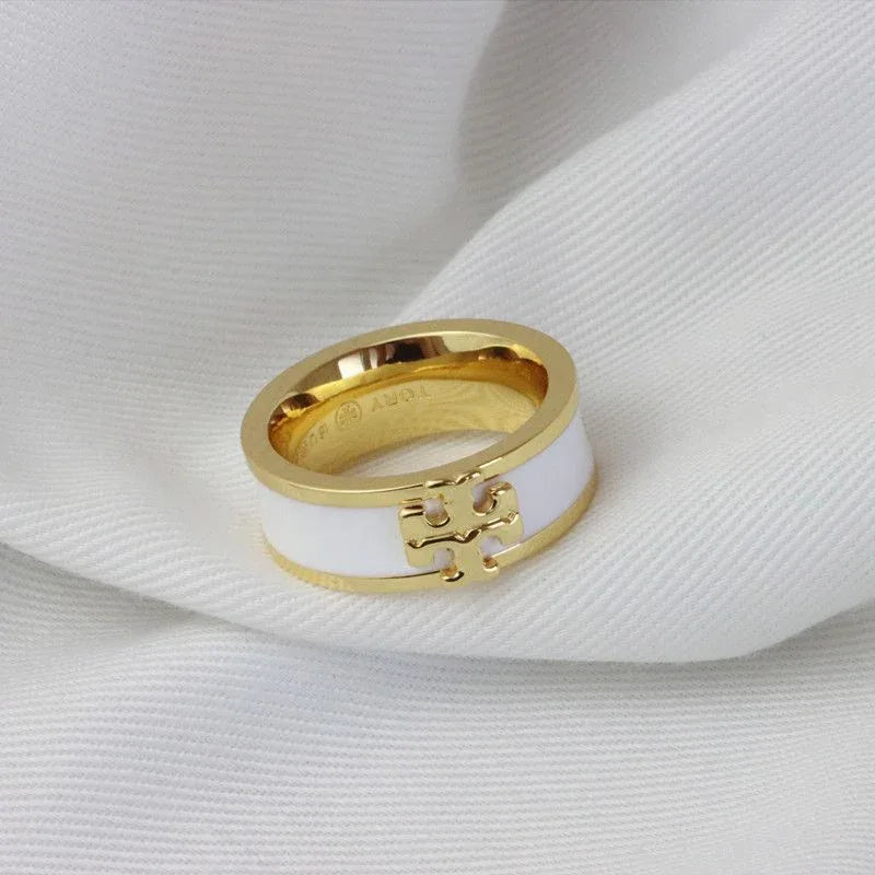 Icon Double Ring: Women Tory Burch | Gold Plated Logo-Cut Circle Ring | Size 8 main image 1