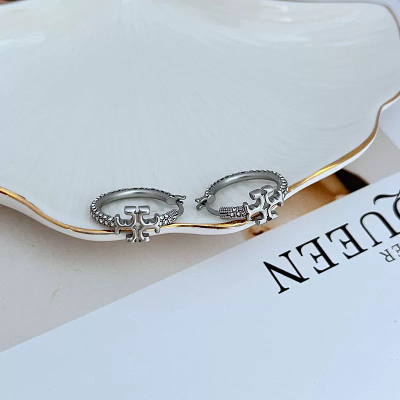Classic Logo Pave Huggie Hoops

